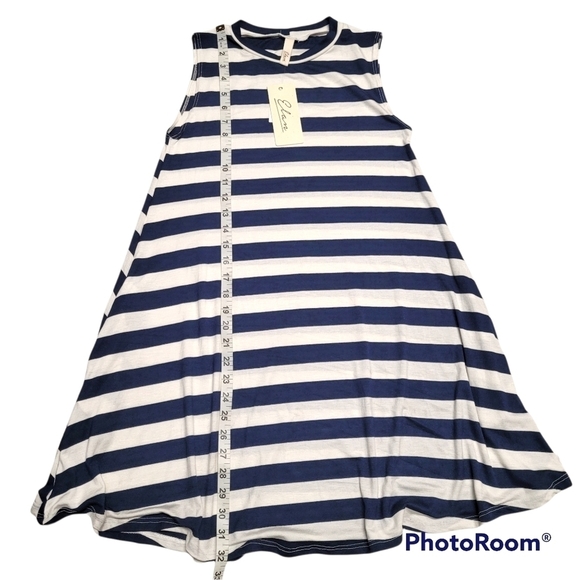 Elan Navy Blue And White Stripe Sleeveless Crew Neck Swing Dress With Pockets S - Picture 5 of 7